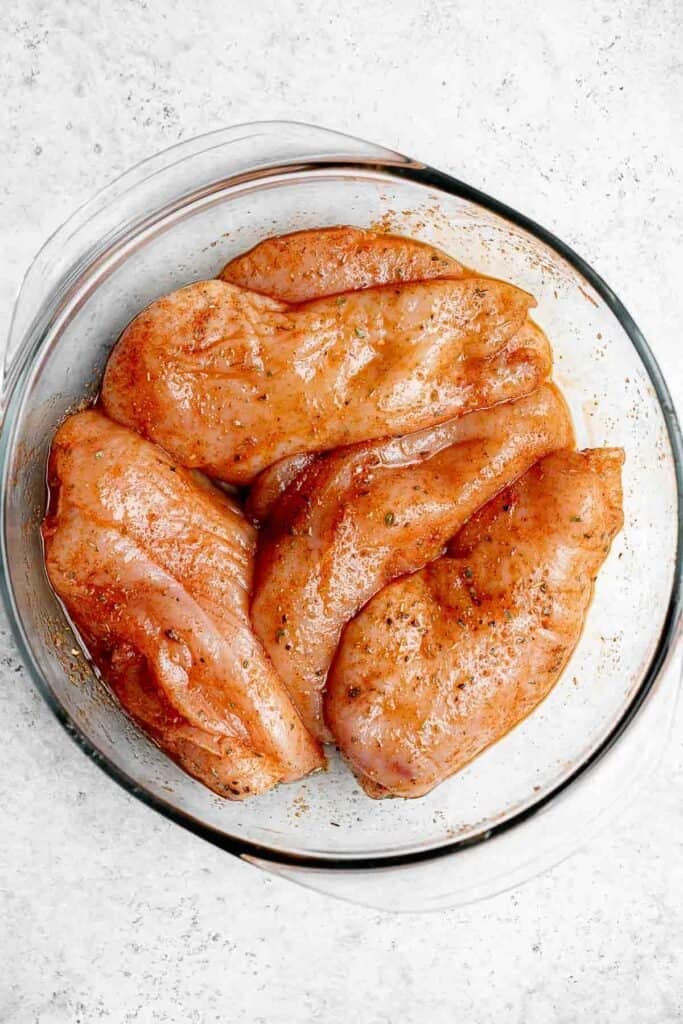 This Oven Baked Chicken Breast is juicy, tender, and delicious. It’s quick and easy to make with a simple seasoning blend that packs on the flavor. | aheadofthyme.com