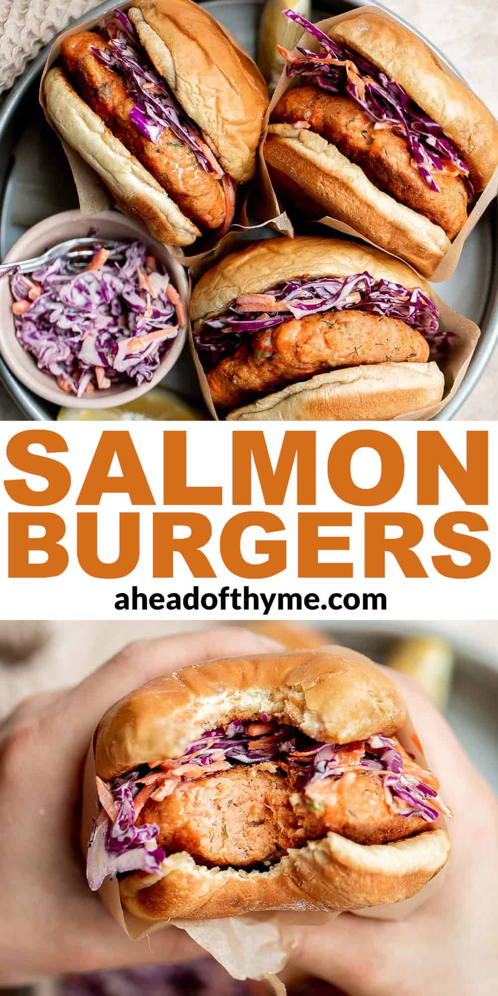 These Salmon Burgers made with real fresh salmon, are crispy on the outside and flaky inside, juicy and thick, and healthy and packed with protein. | aheadofthyme.com