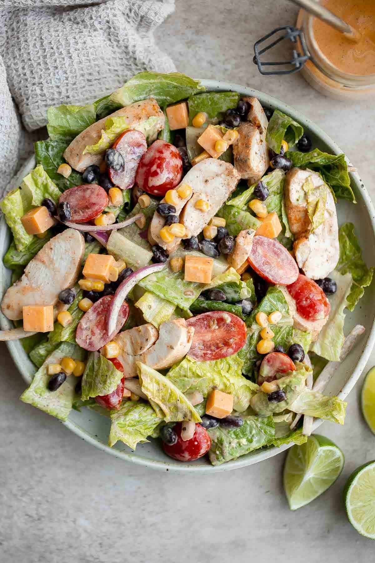 Southwest Salad is a delicious and hearty salad that is loaded with classic southwestern flavors with a Tex-Mex twist, tossed in a homemade salad dressing. | aheadofthyme.com