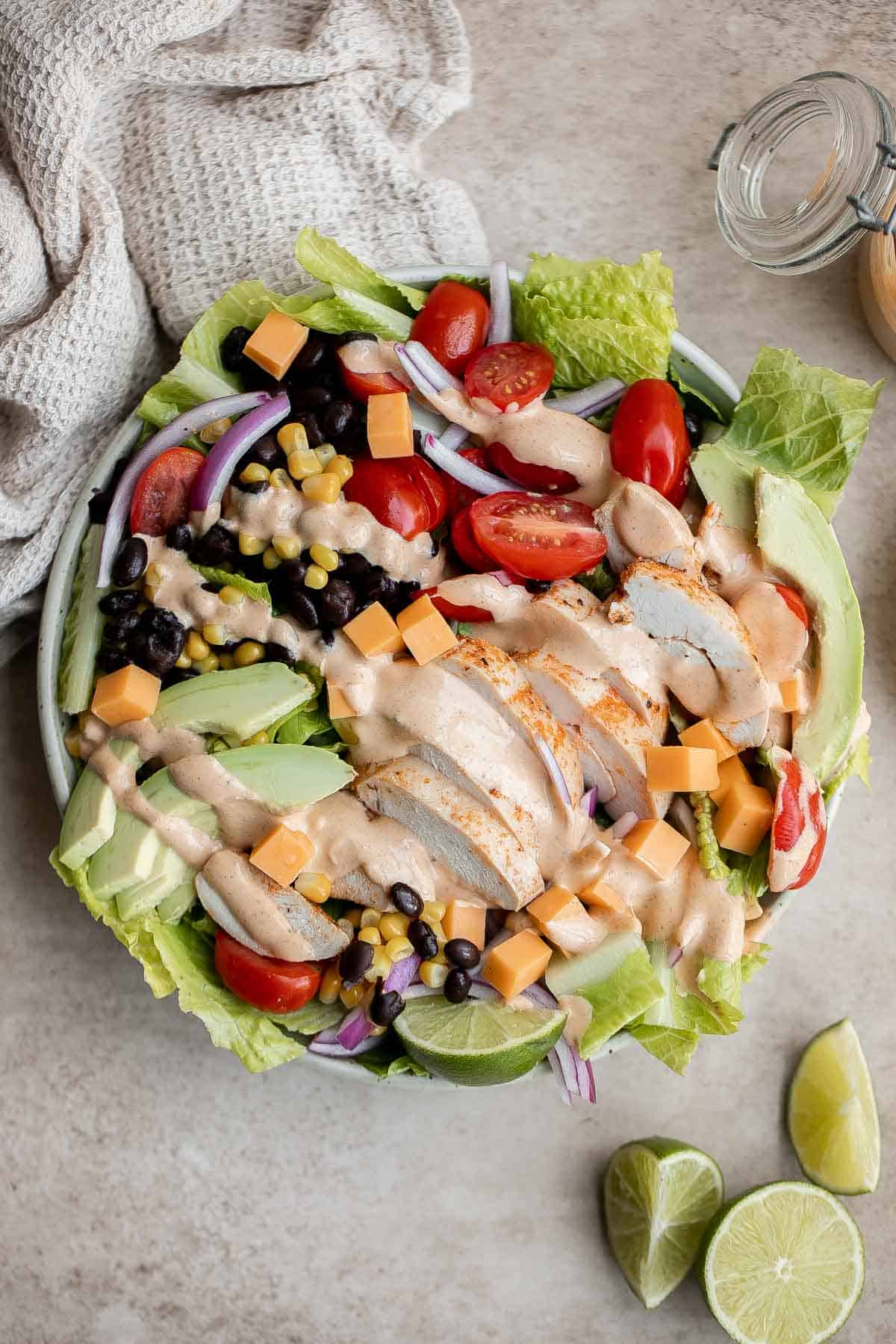 Southwest Salad is a delicious and hearty salad that is loaded with classic southwestern flavors with a Tex-Mex twist, tossed in a homemade salad dressing. | aheadofthyme.com