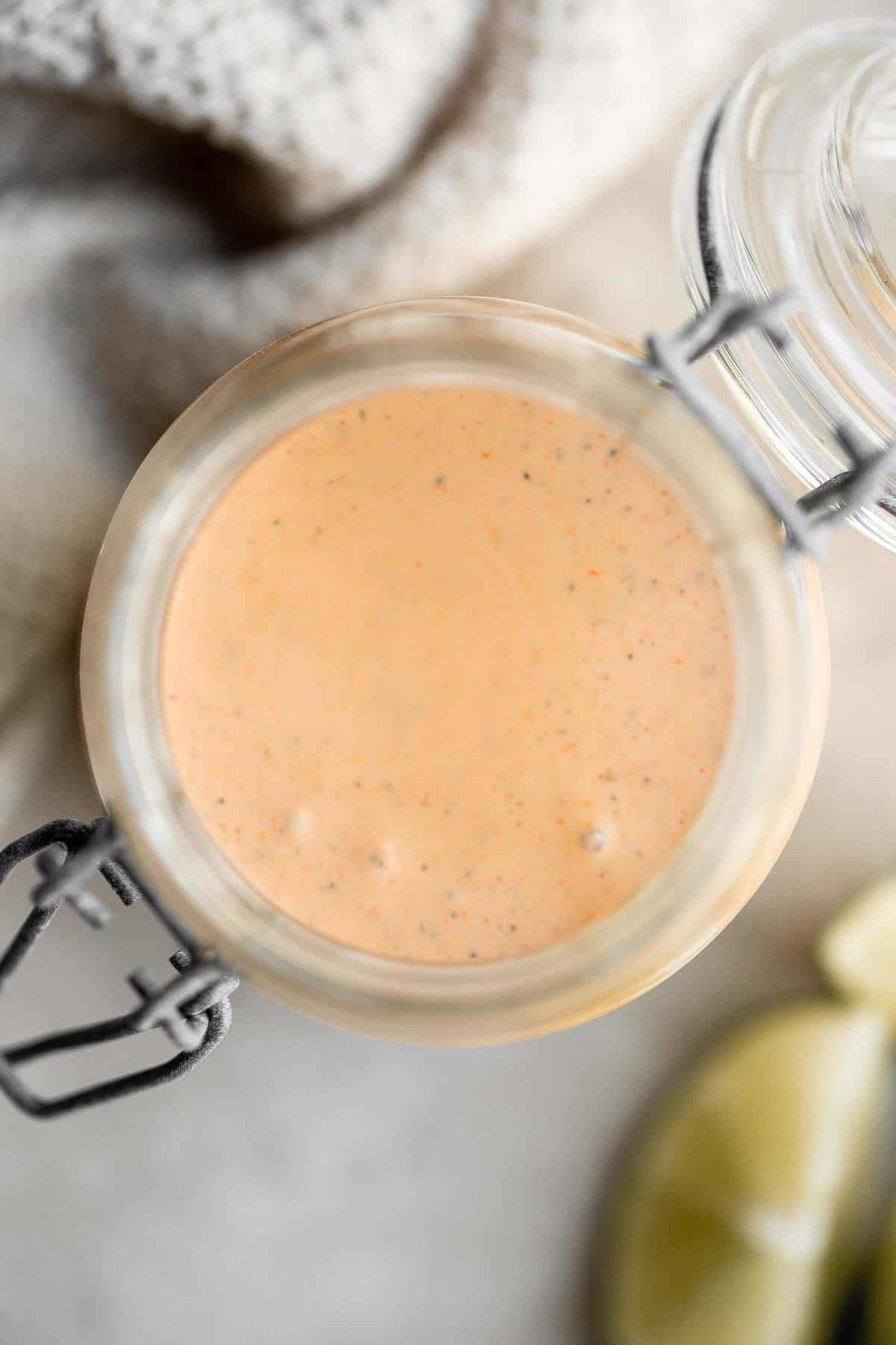 Homemade Southwest Salad Dressing is creamy and flavorful with a little spicy kick. This quick and easy yogurt-based dressing is ready in just minutes. | aheadofthyme.com