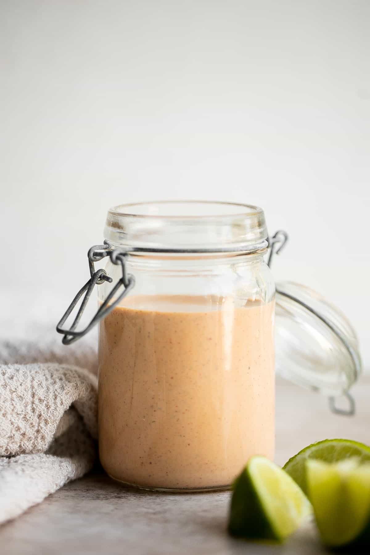 Homemade Southwest Salad Dressing is creamy and flavorful with a little spicy kick. This quick and easy yogurt-based dressing is ready in just minutes. | aheadofthyme.com