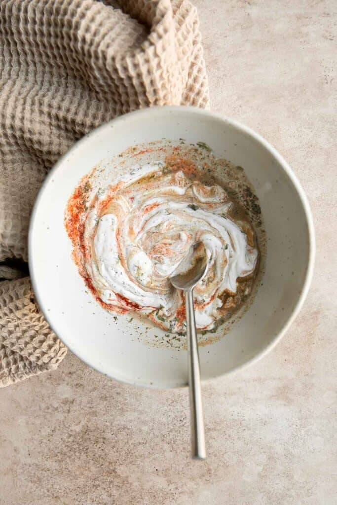 Homemade Southwest Salad Dressing is creamy and flavorful with a little spicy kick. This quick and easy yogurt-based dressing is ready in just minutes. | aheadofthyme.com