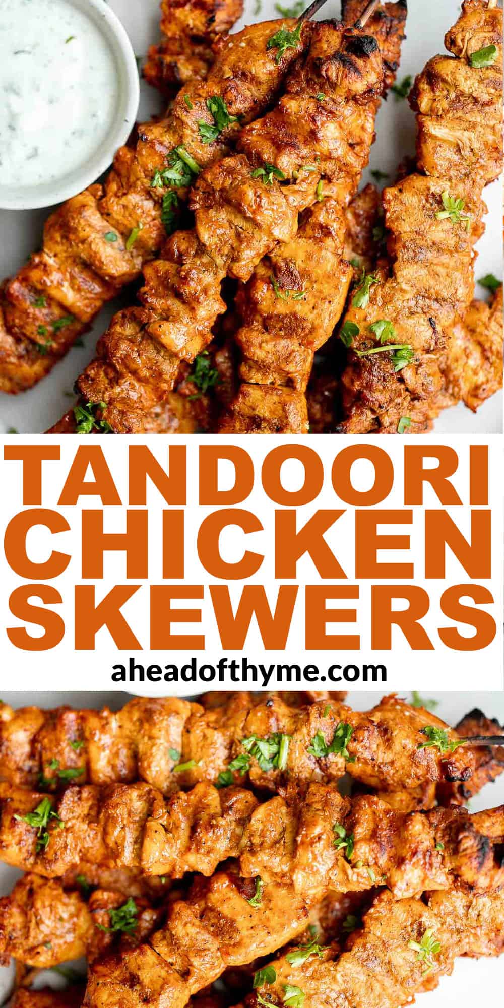 Tandoori Chicken Skewers with juicy tender chicken bites are marinated in an authentic yogurt marinade packed with a homemade Indian seasoning blend. | aheadofthyme.com