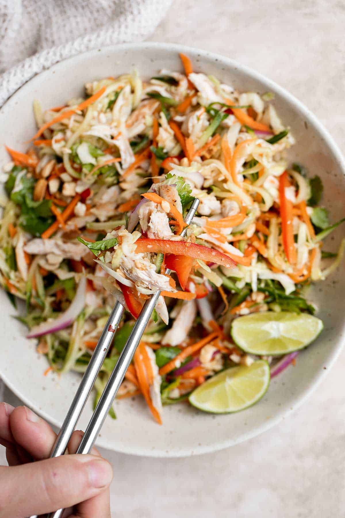 Vietnamese chicken salad (known as goi ga) made with shredded chicken and nuoc cham dressing is a fresh, tangy salad full of flavor, color, and texture. | aheadofthyme.com