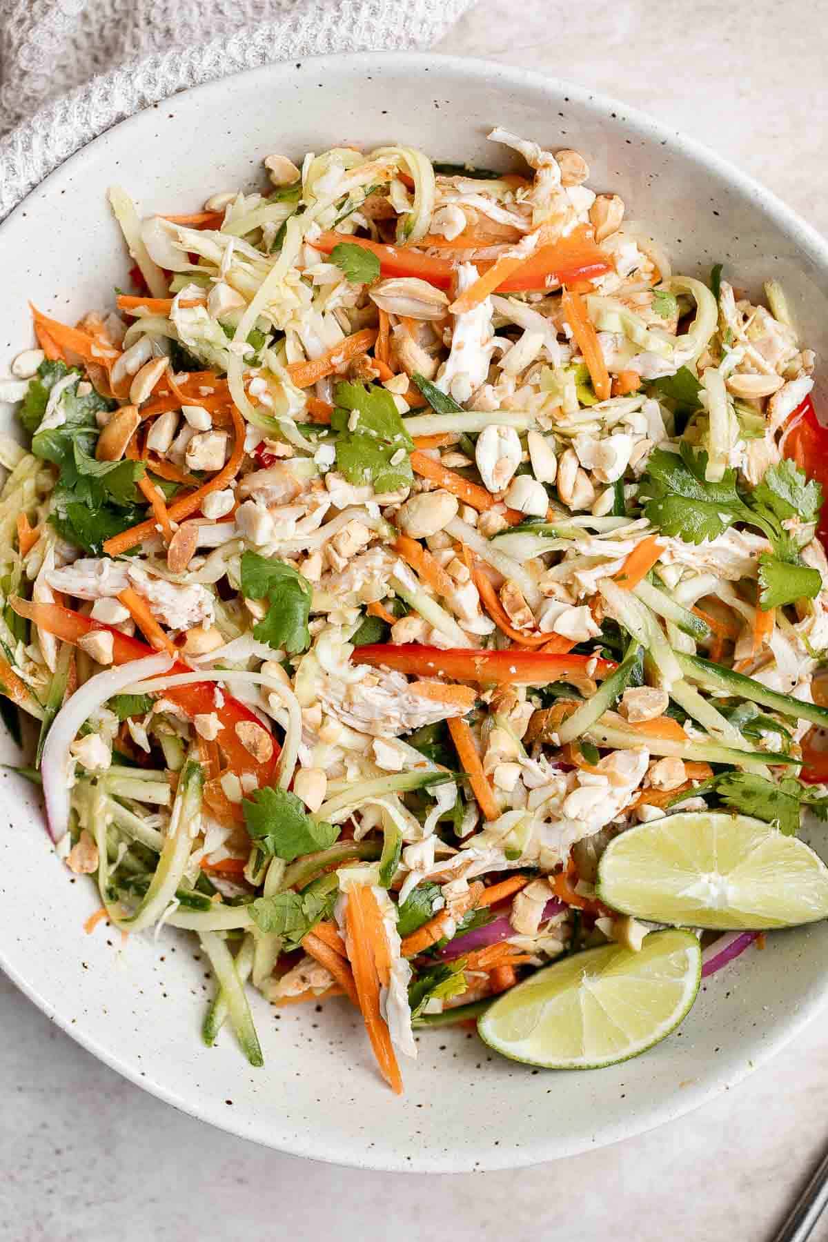 Vietnamese chicken salad (known as goi ga) made with shredded chicken and nuoc cham dressing is a fresh, tangy salad full of flavor, color, and texture. | aheadofthyme.com