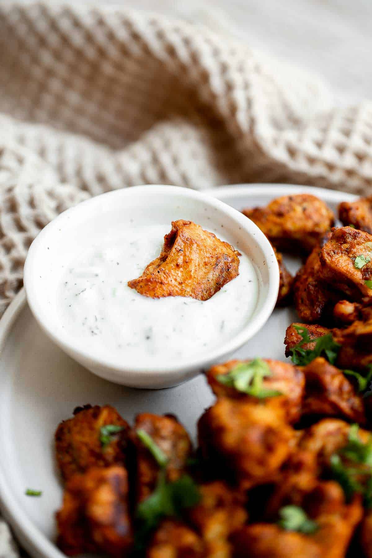 Air Fryer Tandoori Chicken Bites are juicy, tender, and loaded with authentic Indian spices. This quick easy air fryer recipe is perfect on busy weeknights. | aheadofthyme.com