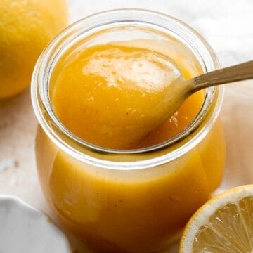 Homemade Lemon Curd is rich, creamy, sweet, and tangy. This delicious fruit curd is easy to make with just 6 simple ingredients and a few basic steps. | aheadofthyme.com