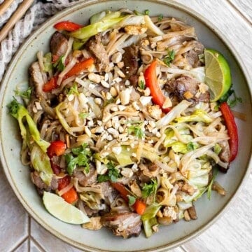 Pork Noodles is a quick and easy stir fry ready in just 20 minutes (including prep!). It’s filling, delicious, flavorful, and better than takeout. | aheadofthyme.com