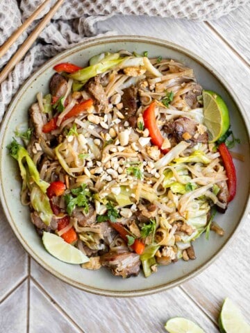 Pork Noodles is a quick and easy stir fry ready in just 20 minutes (including prep!). It’s filling, delicious, flavorful, and better than takeout. | aheadofthyme.com