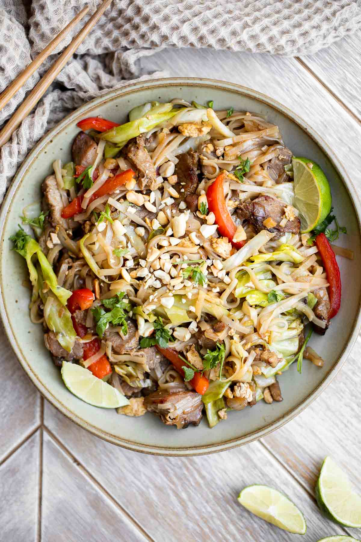 Pork Noodles is a quick and easy stir fry ready in just 20 minutes (including prep!). It’s filling, delicious, flavorful, and better than takeout. | aheadofthyme.com