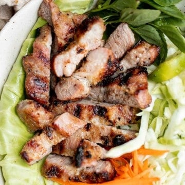 Vietnamese Grilled Pork (Bún Thịt Nướng) is delicious, flavorful, and easy to make. It’s tender and juicy on the inside, and perfectly charred outside. | aheadofthyme.com