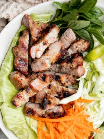 Vietnamese Grilled Pork (Bún Thịt Nướng) is delicious, flavorful, and easy to make. It’s tender and juicy on the inside, and perfectly charred outside. | aheadofthyme.com