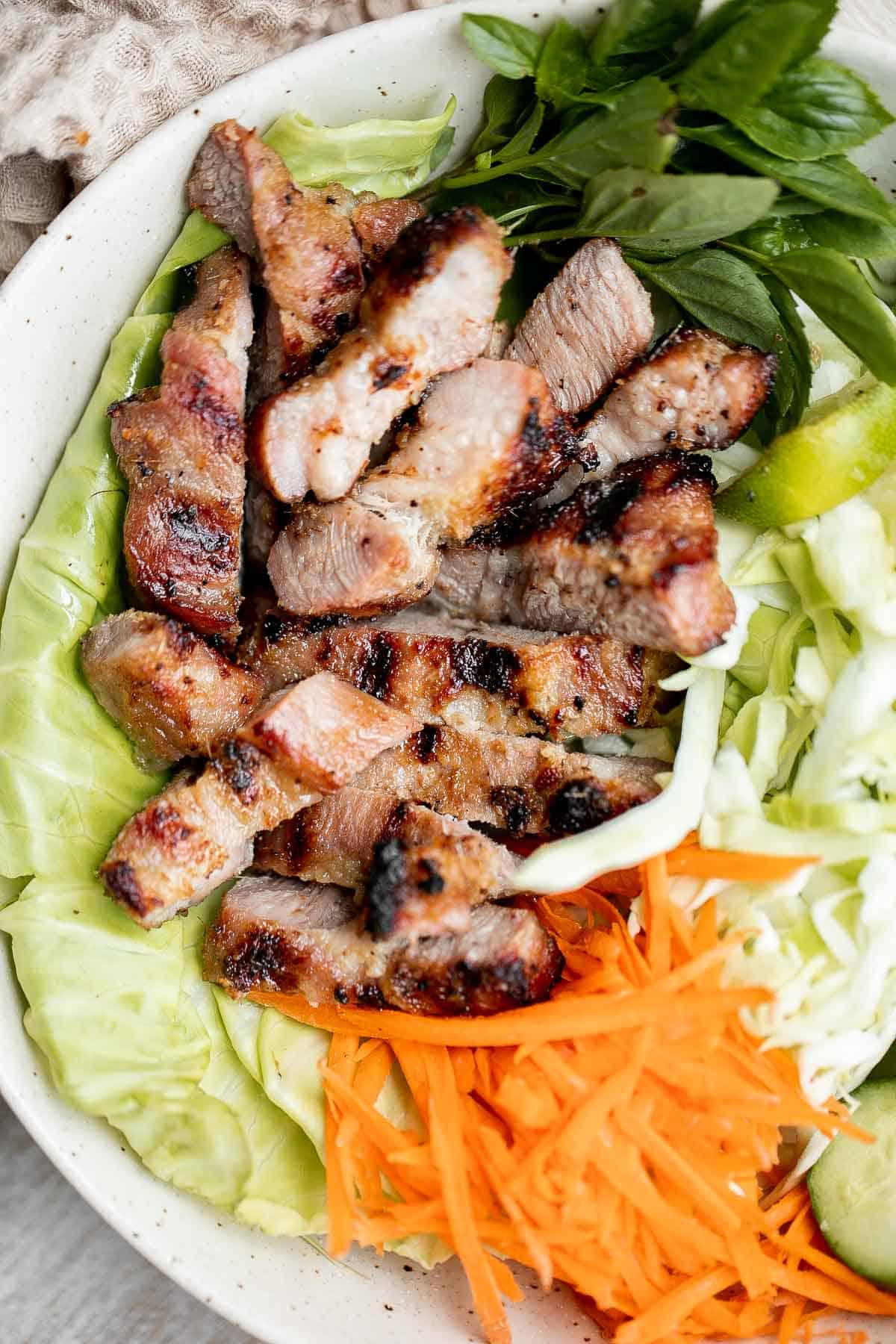 Vietnamese Grilled Pork (Bún Thịt Nướng) is delicious, flavorful, and easy to make. It’s tender and juicy on the inside, and perfectly charred outside. | aheadofthyme.com