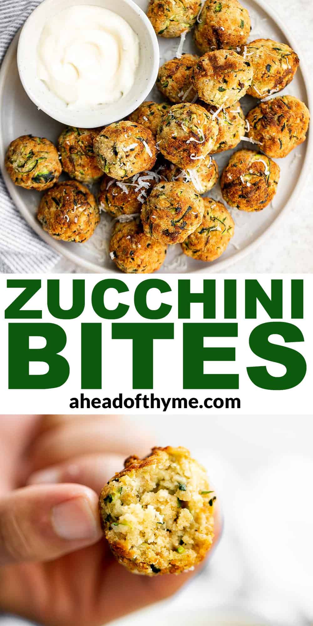 Zucchini Bites are savory balls that are loaded with fresh zucchini. They're quick and easy to make in under 30 minutes in the air fryer or oven. | aheadofthyme.com