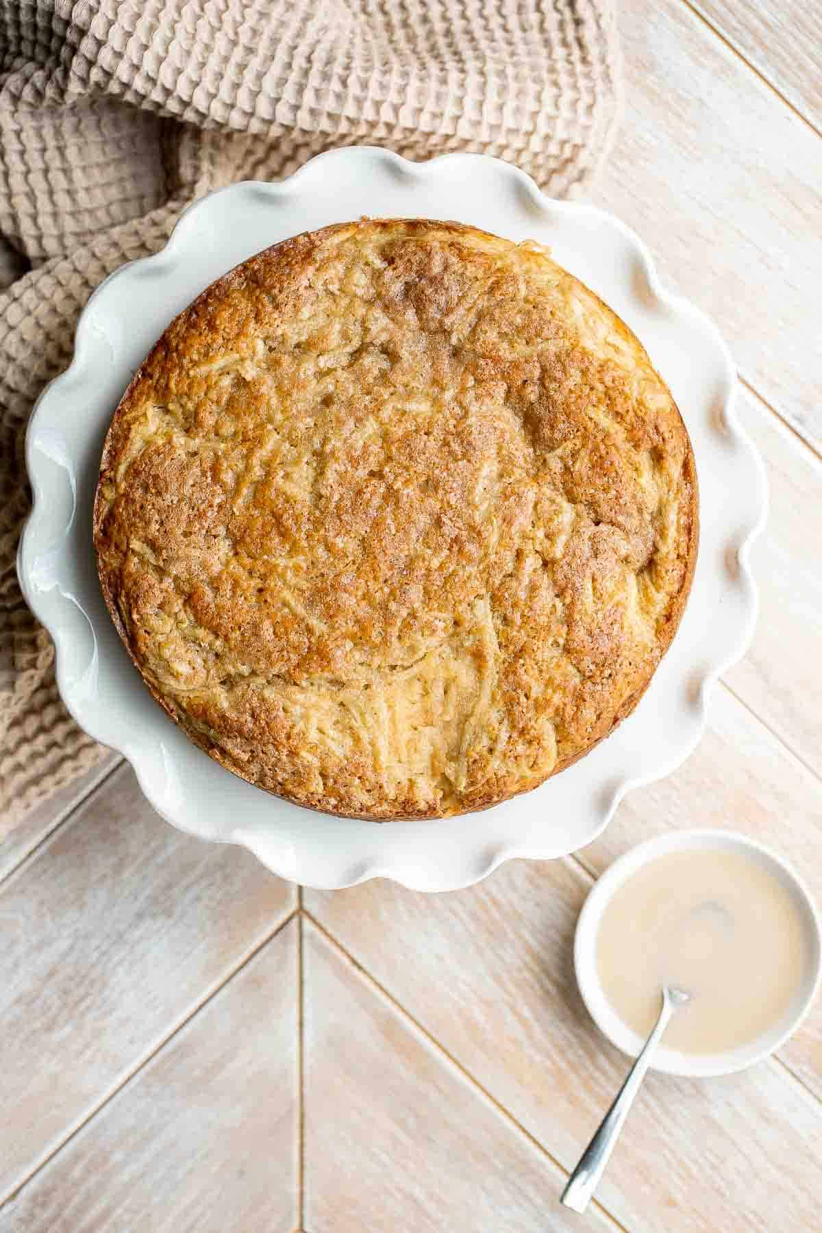 Easy Apple Cake has a dense and moist crumb and is loaded with fresh apples, cinnamon sugar, and nuts. It’s quick, easy, and ready to eat in under an hour. | aheadofthyme.com