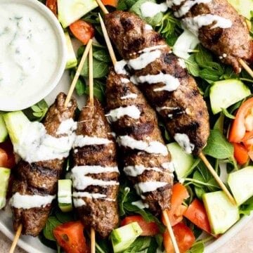 Mediterranean Beef Kofta Kebabs are juicy, tender, flavorful, and well seasoned . These grilled ground beef skewers are quick and easy to make in 30 minutes. | aheadofthyme.com