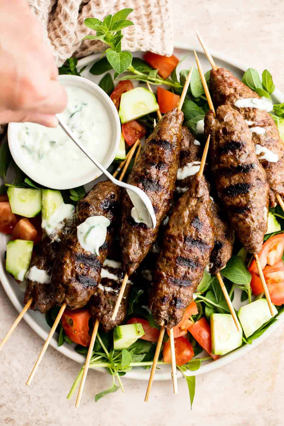 Mediterranean Beef Kofta Kebabs are juicy, tender, flavorful, and well seasoned . These grilled ground beef skewers are quick and easy to make in 30 minutes. | aheadofthyme.com