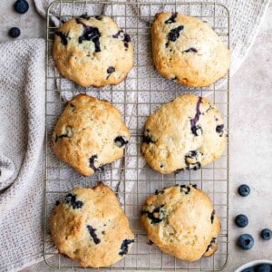 These Blueberry Biscuits from scratch are delicious, fluffy, moist, and sweet. It’s a one bowl recipe that is ready in 30 minutes with minimal clean up. | aheadofthyme.com