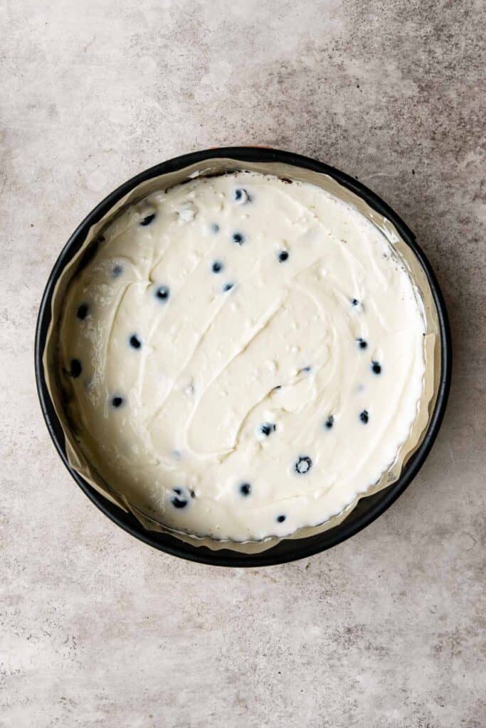 This Blueberry Cheesecake is rich, sweet, and smooth with a creamy cheesecake layer packed with blueberries and topped with sweet blueberry sauce. | aheadofthyme.com