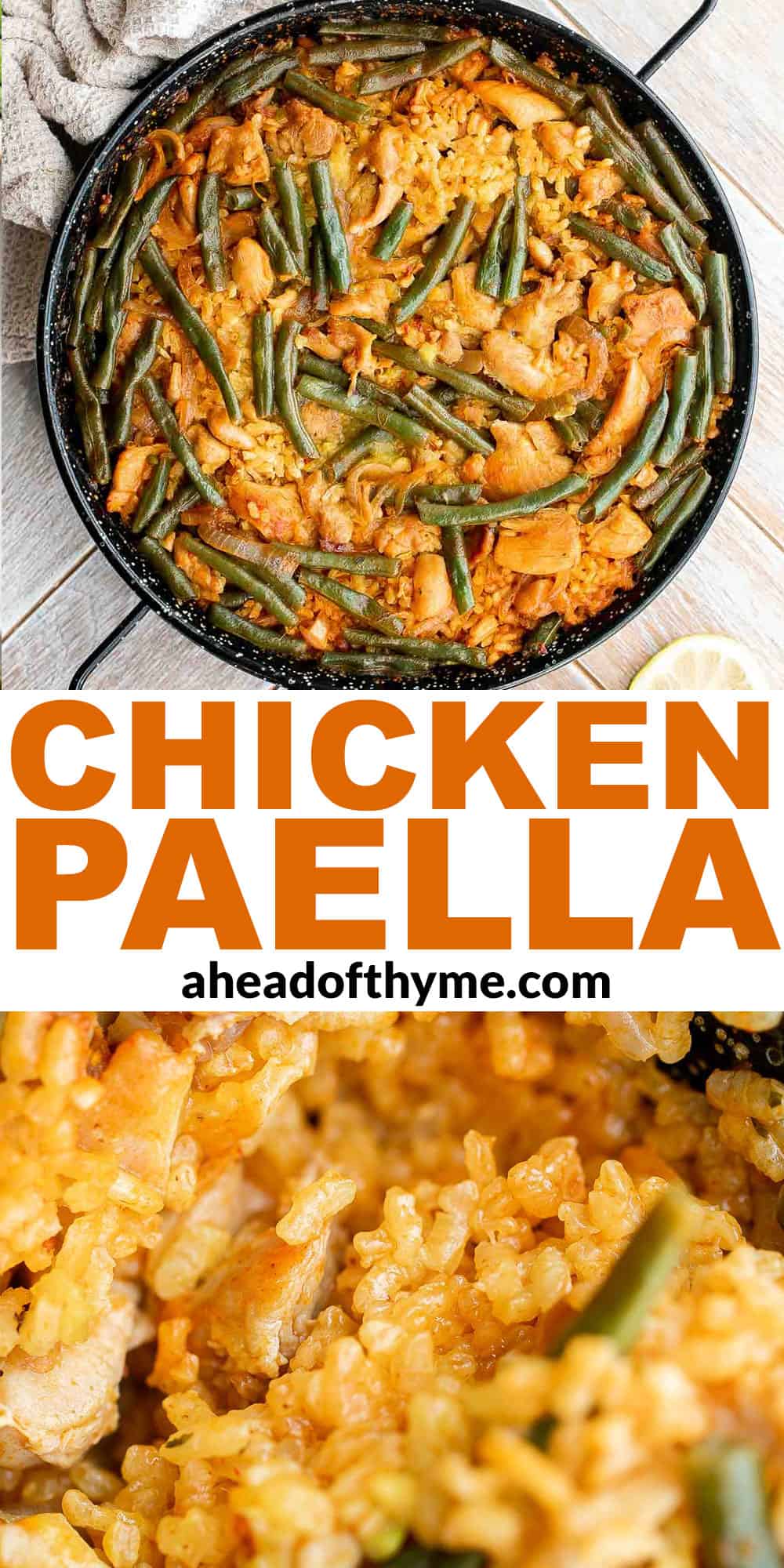 Authentic Chicken Paella (Paella Valenciana) is delicious and filling. It’s loaded with protein, veggies, and rice, cooked in a flavorful saffron broth. | aheadofthyme.com