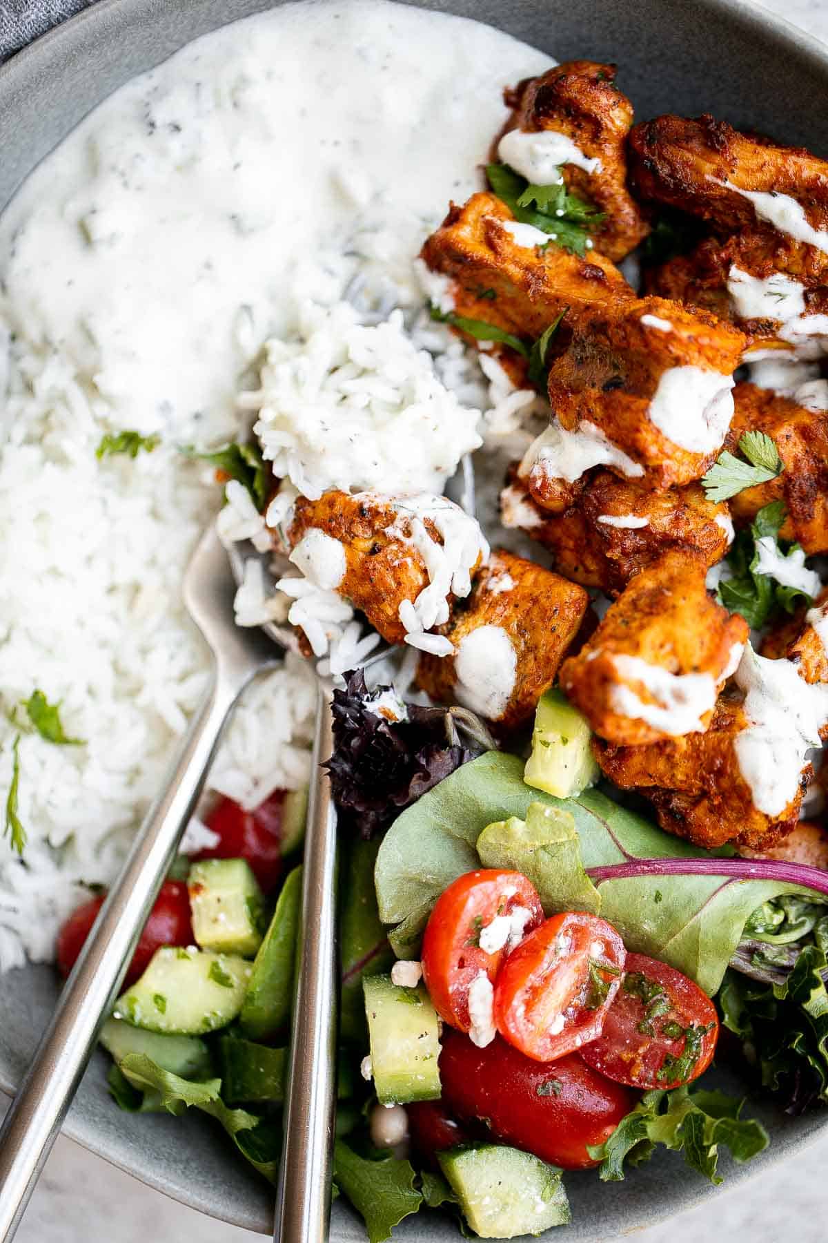 These Indian Rice Bowls are flavorful, delicious, and easy to assemble. These wholesome, filling rice bowls have it all — grains, protein, and veggies. | aheadofthyme.com