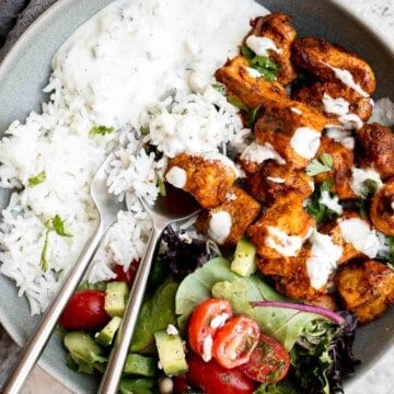 These Indian Rice Bowls are flavorful, delicious, and easy to assemble. These wholesome, filling rice bowls have it all — grains, protein, and veggies. | aheadofthyme.com