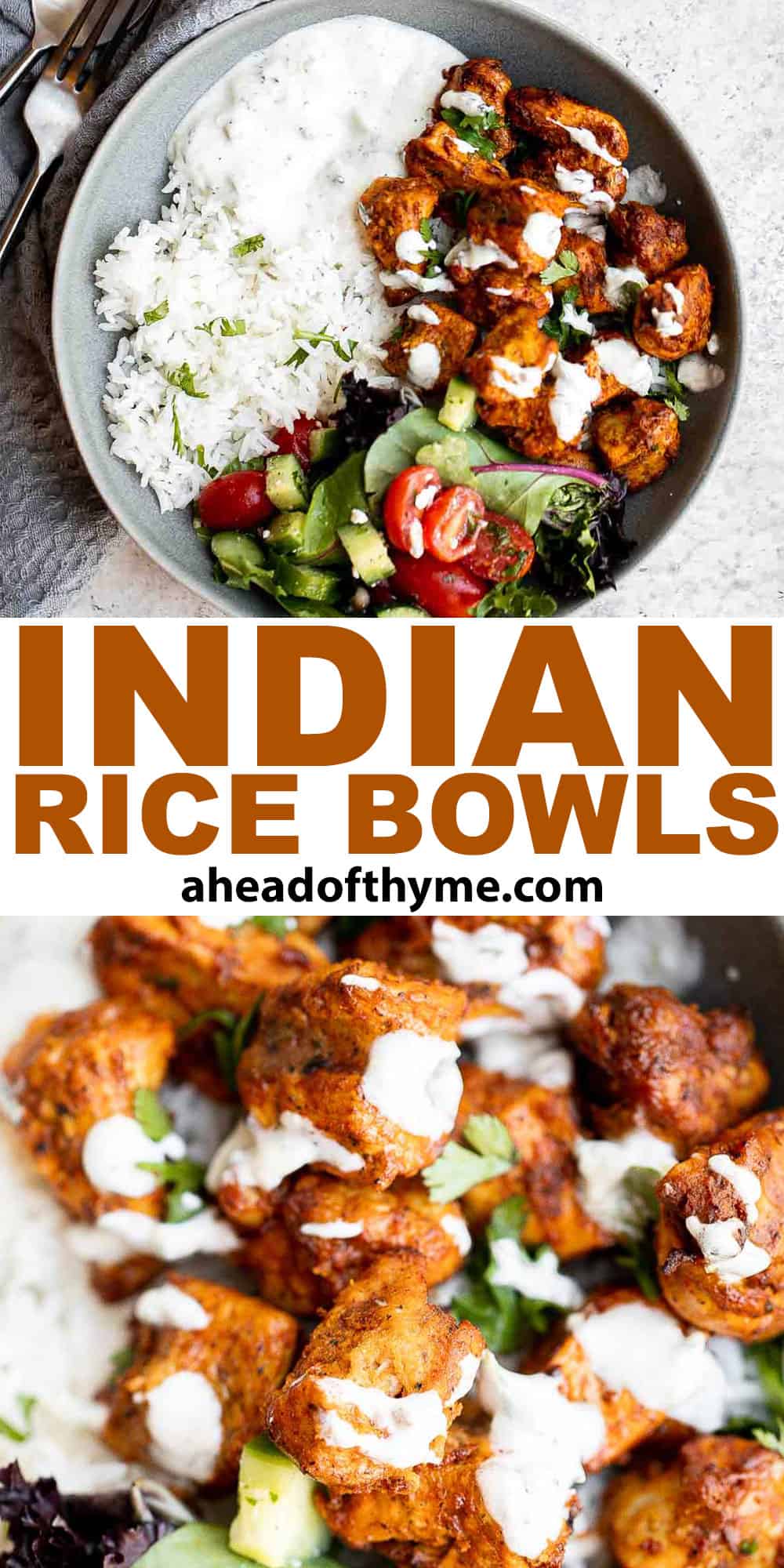 These Indian Rice Bowls are flavorful, delicious, and easy to assemble. These wholesome, filling rice bowls have it all — grains, protein, and veggies. | aheadofthyme.com