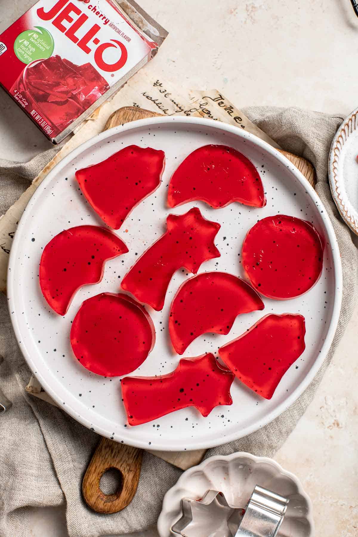 Jello Jigglers are fun, colorful gelatin treats that are smooth in texture and fruity flavored. Customize for any holiday with different colors and shapes. | aheadofthyme.com