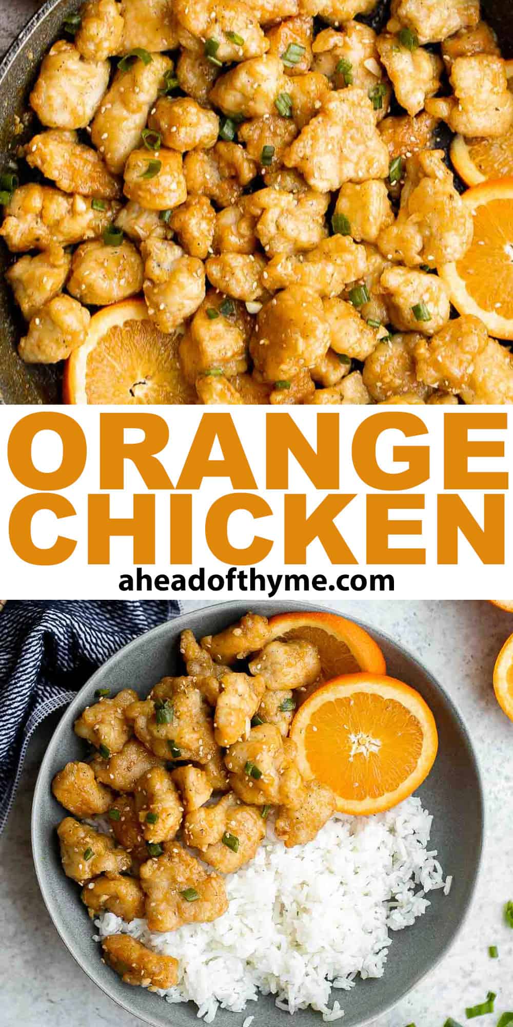 Chinese Takeout Orange Chicken is a quick, easy, delicious meal ready in 30 minutes. It’s healthier than takeout — can be pan-fried, air fried, or baked. | aheadofthyme.com