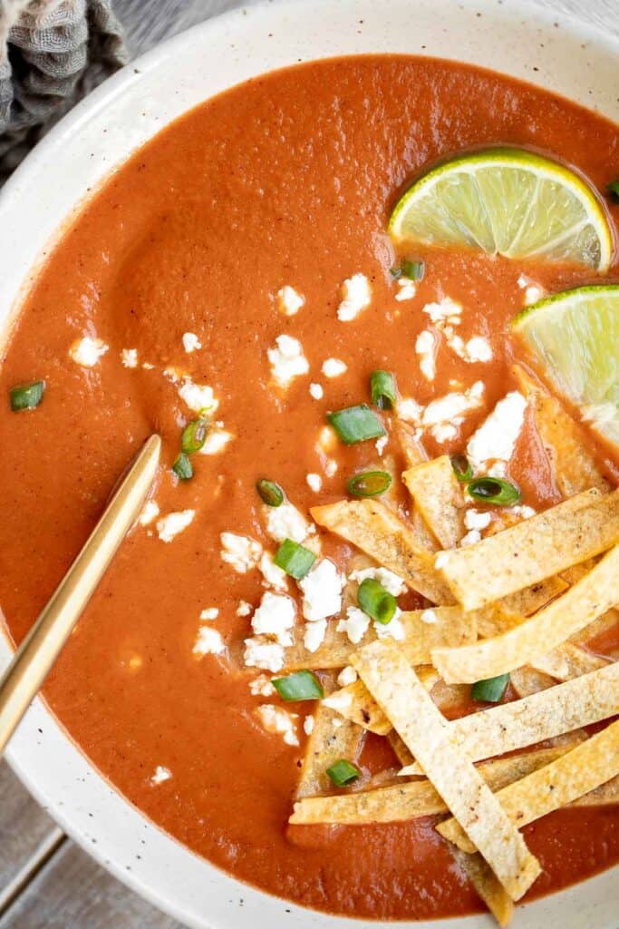 Spice up your weeknight dinners with Mexican Pinto Bean Soup (Sopa Tarasca) made with creamy pinto beans, spicy chipotle, and a tomato broth in 30 minutes. | aheadofthyme.com