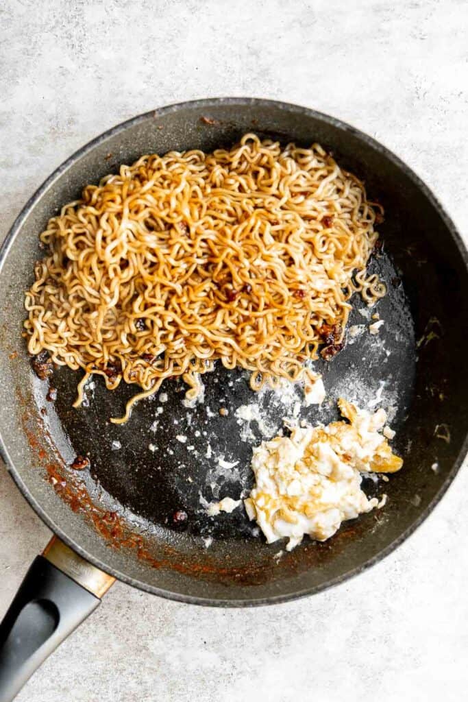 Tiktok ramen is savory, sweet and loaded with umami flavor. It's a quick and easy viral ramen hack with instant noodles, eggs, butter, garlic and soy sauce. | aheadofthyme.com