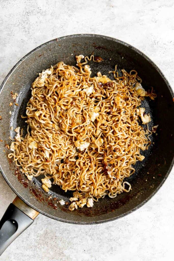 Tiktok ramen is savory, sweet and loaded with umami flavor. It's a quick and easy viral ramen hack with instant noodles, eggs, butter, garlic and soy sauce. | aheadofthyme.com