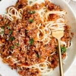 This Vegetarian Bolognese is a quick and easy vegetable-packed pasta with the flavor, texture, and goodness of a traditional Bolognese without the meat. | aheadofthyme.com