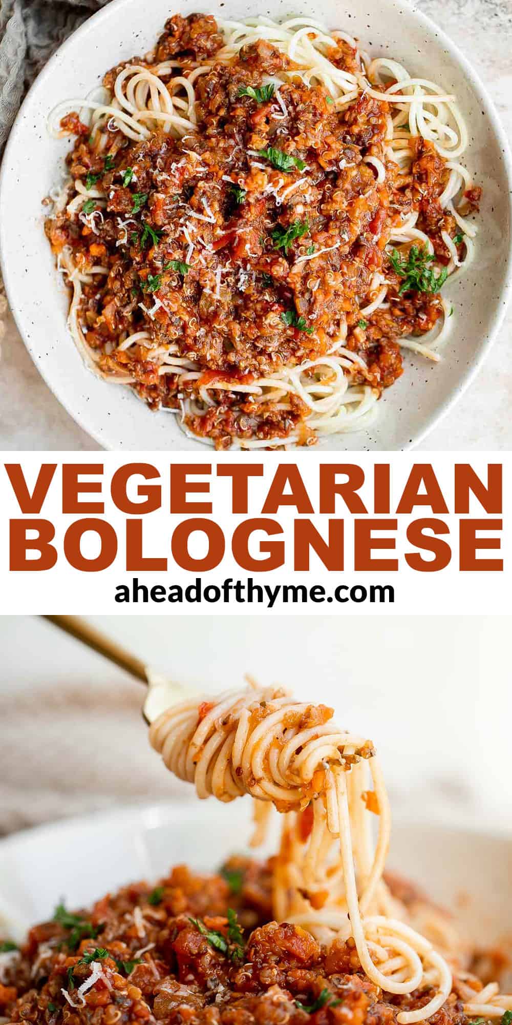 This Vegetarian Bolognese is a quick and easy vegetable-packed pasta with the flavor, texture, and goodness of a traditional Bolognese without the meat. | aheadofthyme.com