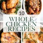 Learn how to cook a whole chicken with over 10 whole chicken recipes including roasted chicken, instant pot or crockpot whole chicken, spatchcock, and more! | aheadofthyme.com