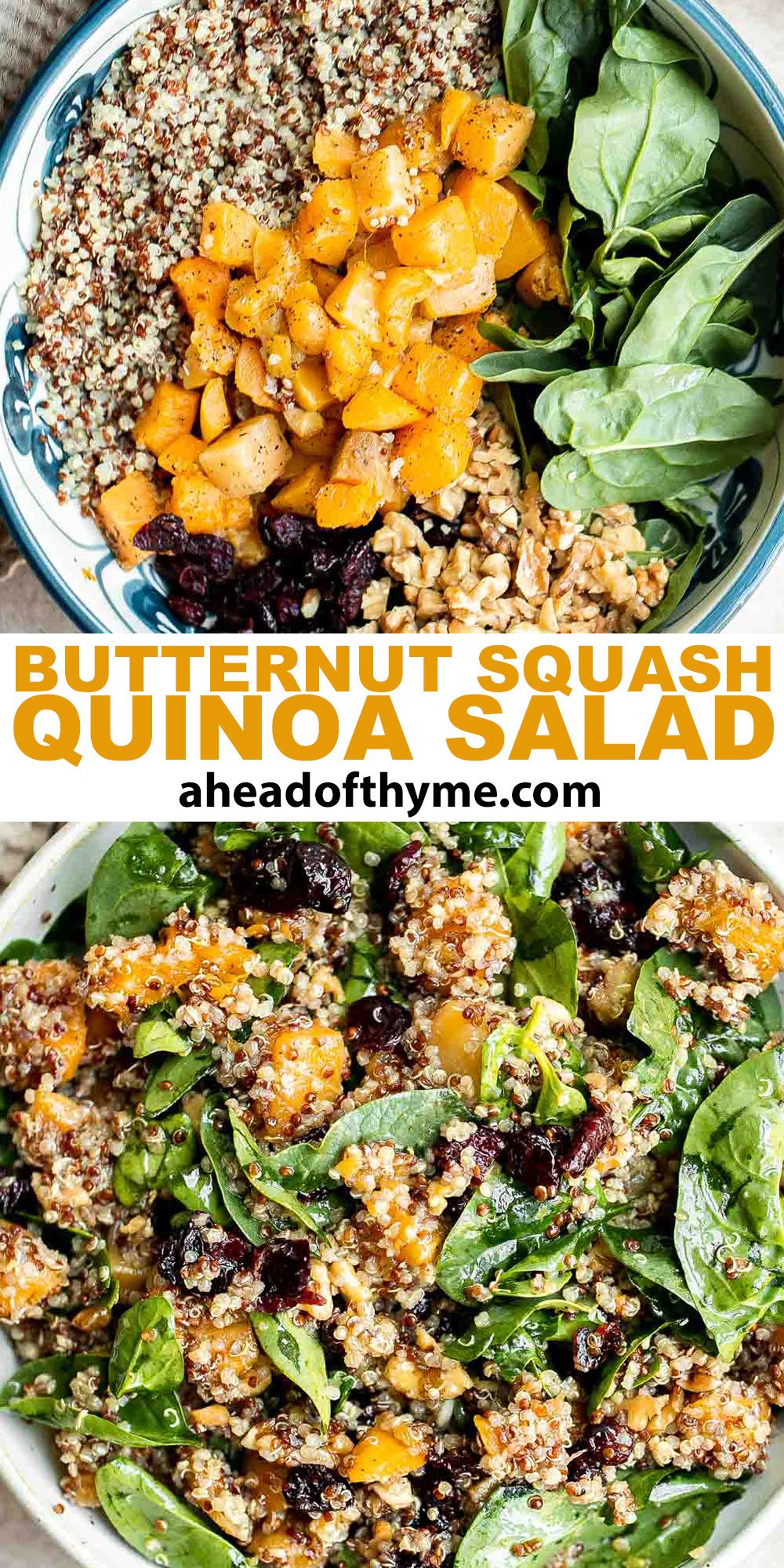 This Butternut Squash Quinoa Salad is easy to make, ready in under an hour, delicious, and loaded with health benefits. It's the perfect fall salad. | aheadofthyme.com