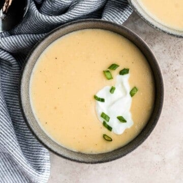 Cheesy Potato Soup is creamy, delicious, and comforting. This recipe takes everyday ingredients and transforms them in 30 minutes to a rich, luscious soup. | aheadofthyme.com