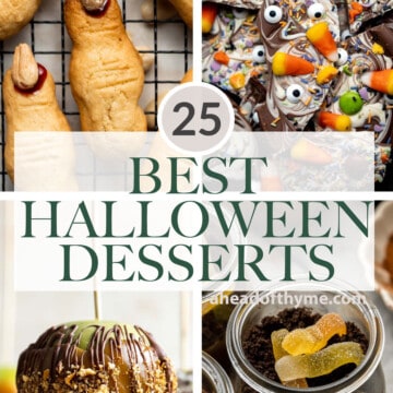 Over 25 best Halloween desserts that are spooky and creepy (witch, ghosts, and creepy crawly things) including cookies, chocolate, cake, muffins, and more. | aheadofthyme.com