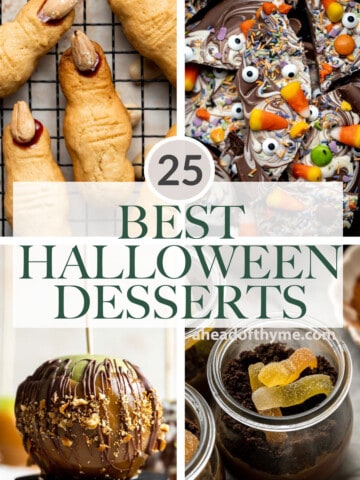 Over 25 best Halloween desserts that are spooky and creepy (witch, ghosts, and creepy crawly things) including cookies, chocolate, cake, muffins, and more. | aheadofthyme.com