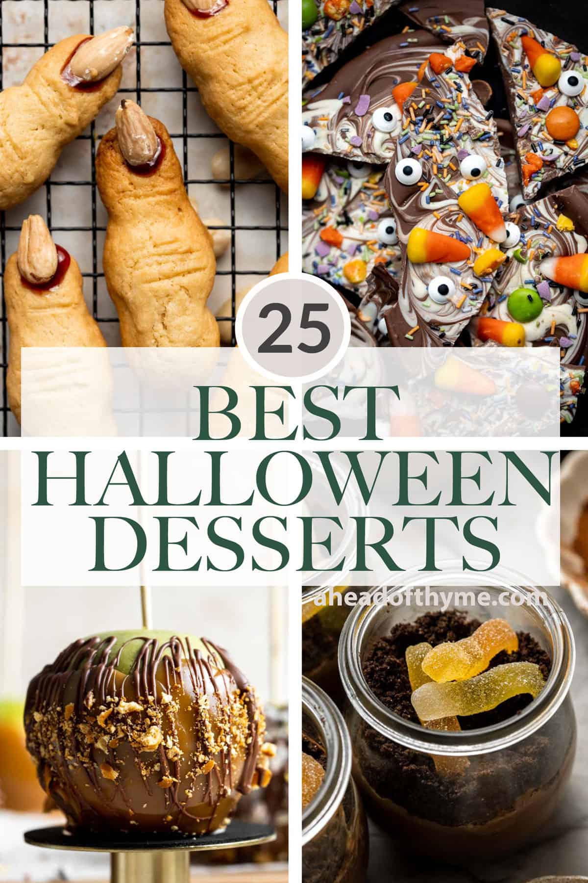 Over 25 best Halloween desserts that are spooky and creepy (witch, ghosts, and creepy crawly things) including cookies, chocolate, cake, muffins, and more. | aheadofthyme.com