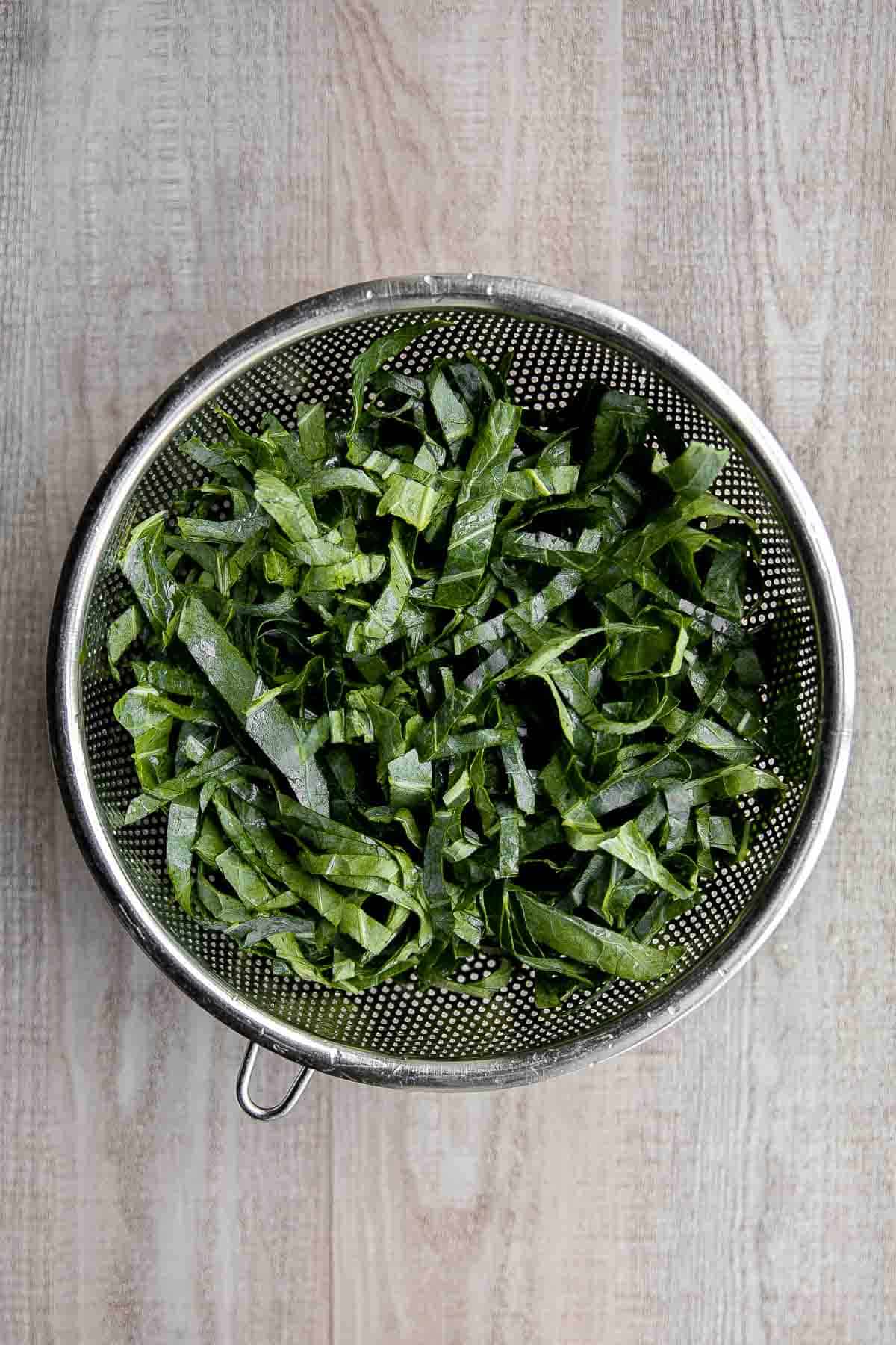 Collard greens with bacon is a flavorful, delicious, and healthy side dish that is quick to make in 25 minutes. A stress-free holiday side for Christmas. | aheadofthyme.com