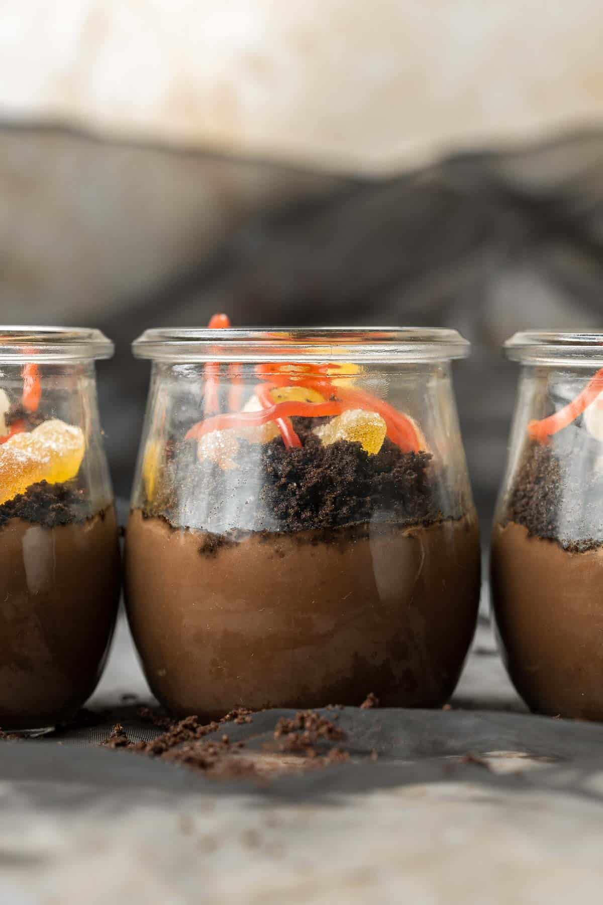 Dirt Pudding Cups are an easy Halloween dessert that is sweet, delicious, and creepy — totally on brand for spooky fun. Make worms in dirt in 10 minutes. | aheadofthyme.com