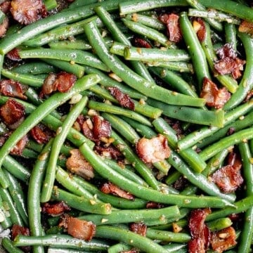 Green Beans with Bacon is a delicious, flavorful side dish that comes together quickly in 20 minutes (including prep!) with a handful of simple ingredients. | aheadofthyme.com