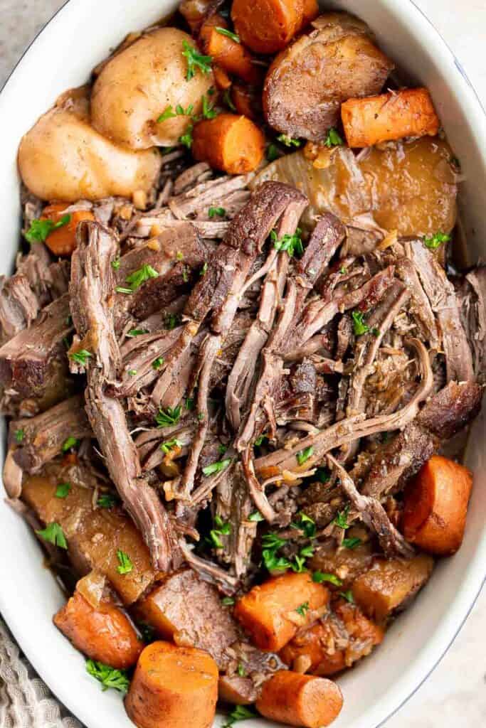 There’s nothing better than a classic Pot Roast for Sunday Dinner. It's hearty, wholesome, and filling comfort food that can feed the whole family. | aheadofthyme.com