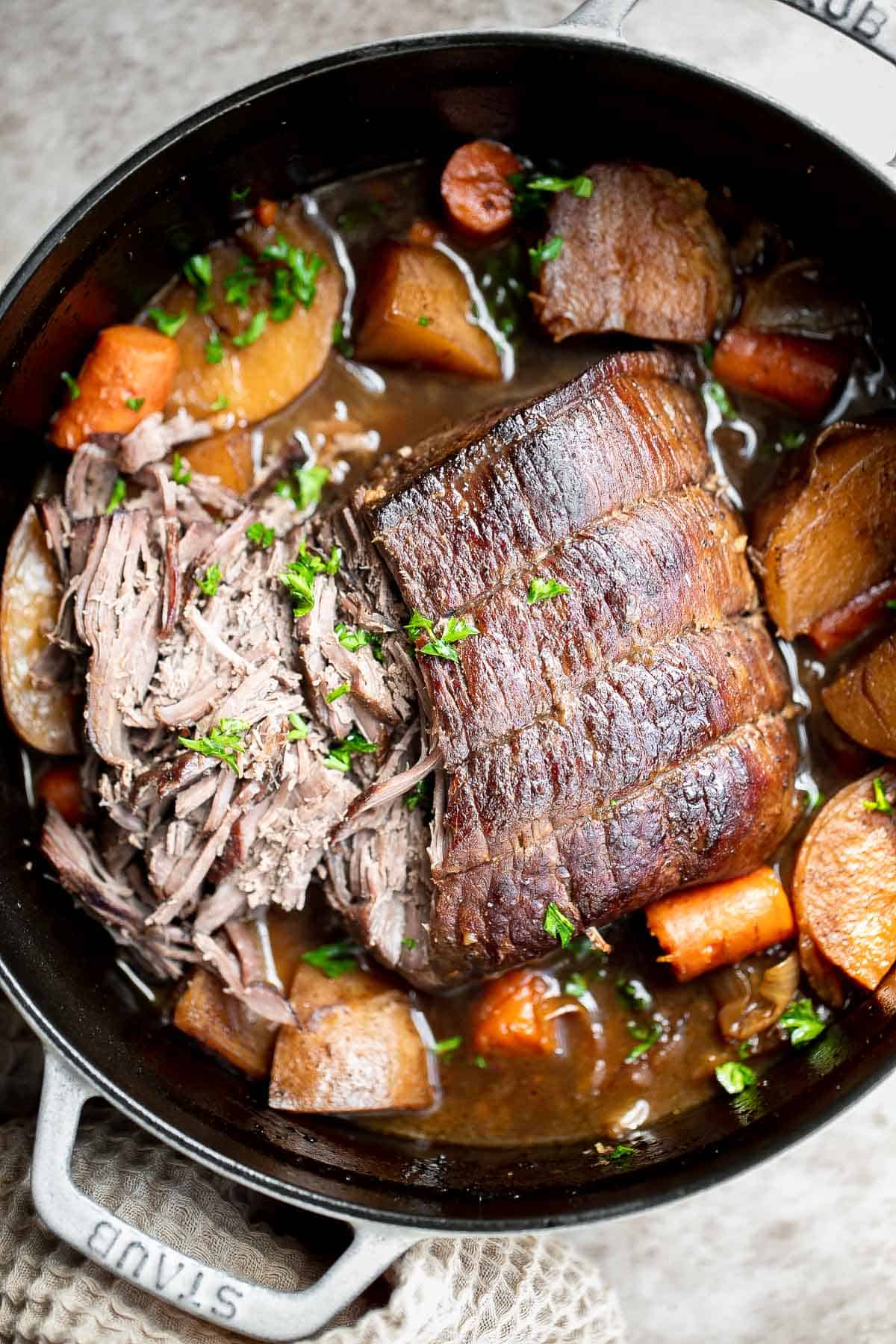 There’s nothing better than a classic Pot Roast for Sunday Dinner. It's hearty, wholesome, and filling comfort food that can feed the whole family. | aheadofthyme.com