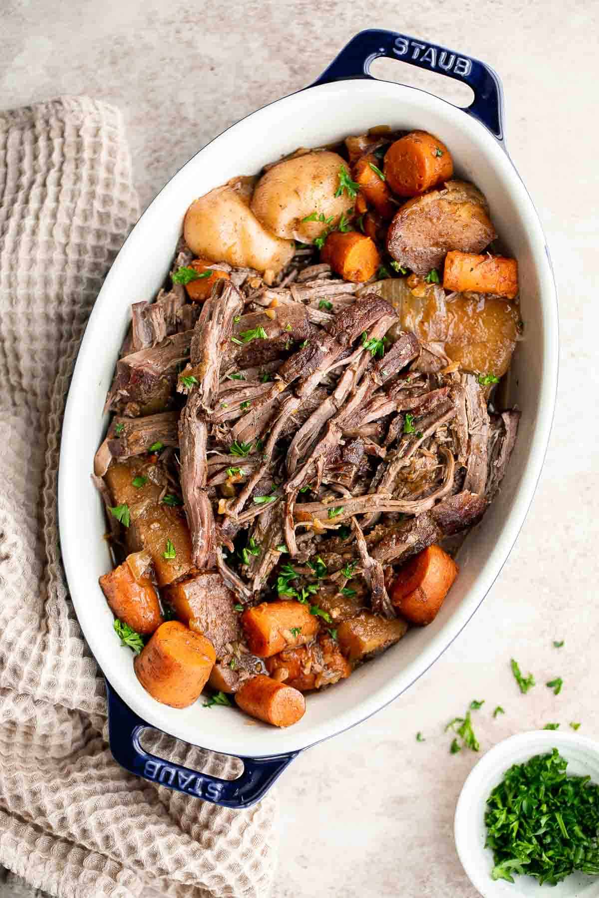 There’s nothing better than a classic Pot Roast for Sunday Dinner. It's hearty, wholesome, and filling comfort food that can feed the whole family. | aheadofthyme.com