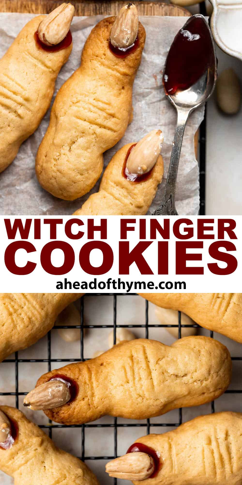 Get your cauldron bubbling, these creepy Witch Finger Cookies are here to stir up some Halloween fun. These spooky treats are quick, easy, and delicious. | aheadofthyme.com