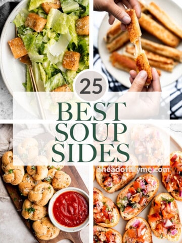 Over 25 side dishes for soup including crusty breads, grilled cheese sandwiches, salads, and finger foods for when you're wondering what to serve with soup. | aheadofthyme.com