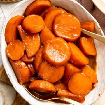 Stovetop Candied Yams are tender, buttery, tangy, and sweet with a delicious brown sugar glaze. This simple Thanksgiving side dish is quick and easy! | aheadofthyme.com